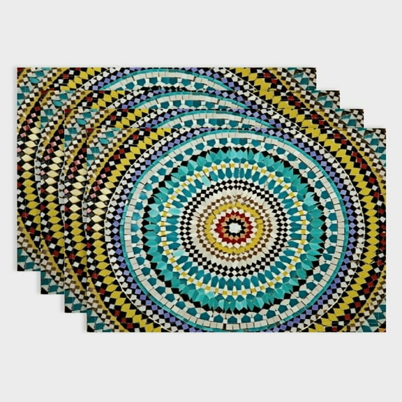 BCIIG Place Mats Set of 4, Architectural Glaze Wall Tile Ceramic Historical Traveling Destinations, Washable Placemats for Dining Table, Standard Size, Khaki Blue 18x12in