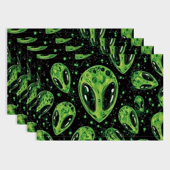 BCIIG Placemats,Green Alien Placemats Waterproof Non-Slip Washable Table Mats for Kitchen Dining Party Table Decor,Set of 18x12in
