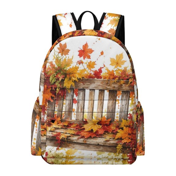 BCIIG Plaid Bench Falling Leaves Autumn Watercolor Printed Oxford Backpack, Large Capacity Laptop Backpack, Water Resistant, Travel Daypack for College Work Commuting Adults,