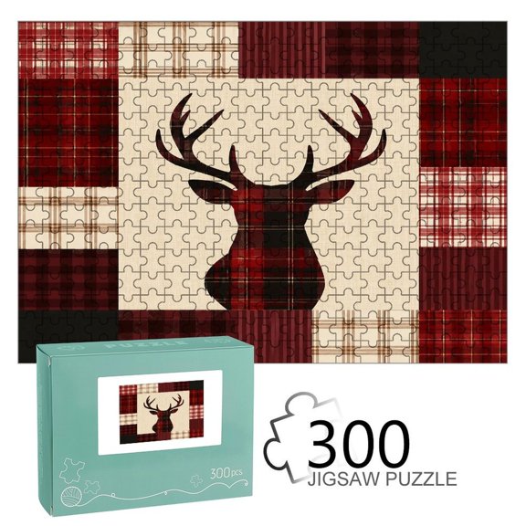 BCIIG Plaid Deer Silhouette Patchwork Pieces Puzzle for Adults,Challenging Game for Family Indoor Activity,Home Decor Display Piece, Festival Present