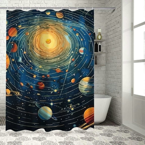 BCIIG Planets Stars Shower Curtain Set 100% Polyester with Hooks 60"x72