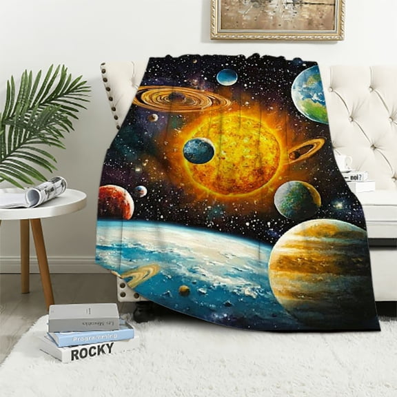 BCIIG Planets Sun Warm Lightweight Soft Fleece Blanket Throw Blanket Living Rooms Sofa Decor Cow Gifts All Seasons Super Soft Blanket for All Seasons 50x60in