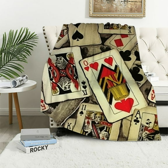 BCIIG Playing Cards Theme Warm Lightweight Soft Fleece Blanket for All Seasons, Blanket for Living Room Sofa Decor, Cow Gifts, Multiple Sizes 40x50in