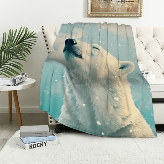 BCIIG Polar Bear Blanket for Adults Kids, Flannel Polar Bear Blankets Gifts, Snow Polar Bear Throw Blanket for Sofa Couch Bed Living Room Soft Warm Cozy Polar Bear Decor  50x60in