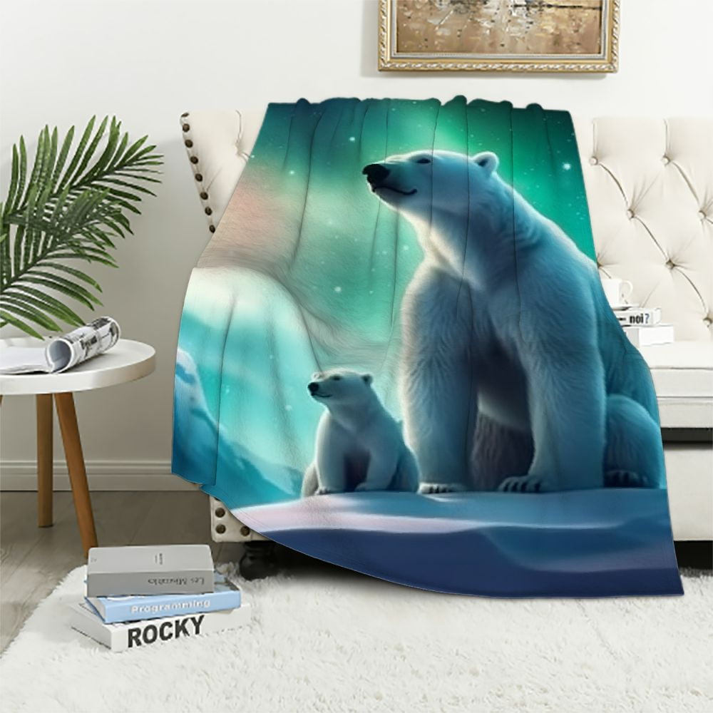 BCIIG Polar Bear Blanket Funny Polar Bear Color Aurora Throw Blanket