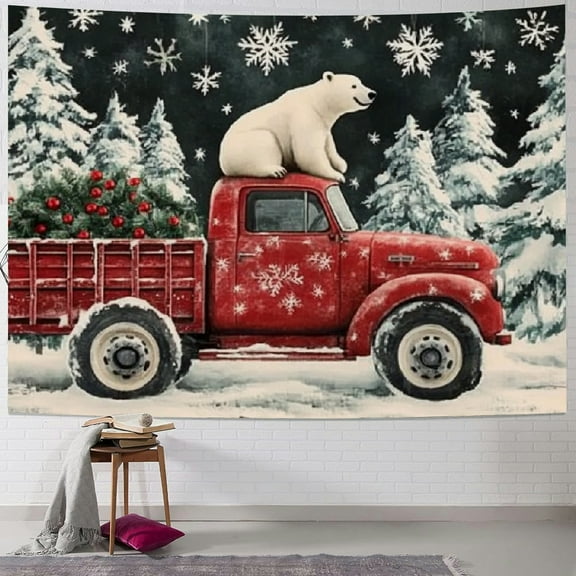 BCIIG Polar Bear Christmas Trees Tapestry Wall Hanging Unique Style for Home Wall Decor Art Living Room Bedroom Apartment Farmhouse Dorm Holiday Decoration 40x30inch