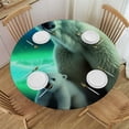 thumbnail image 1 of BCIIG Polar Bear Cub Aurora Lights Round Table Cover Stain Resistant Washable Indoor Outdoor Tablecloth Kitchen Dining Wedding Parties Outdoor Fitted 100% Polyester Fiber 38-42, 1 of 8
