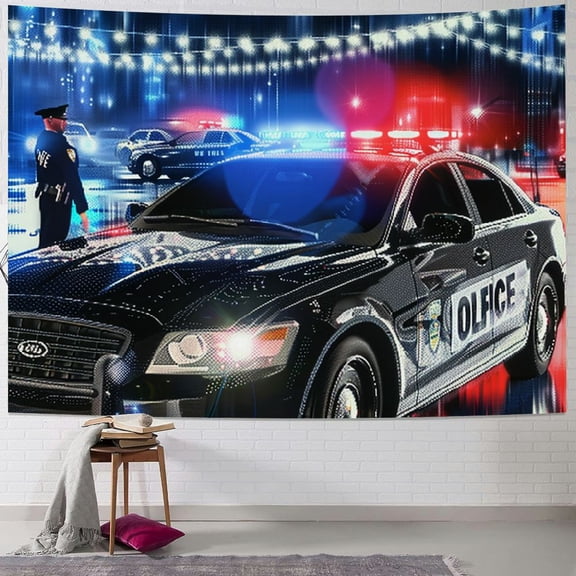 BCIIG Police Car Tapestry Wall Hanging Unique Style Graphic Tapestries Home Wall Decor Art for Living Room Bedroom Apartment Farmhouse Dorm 50x40inch