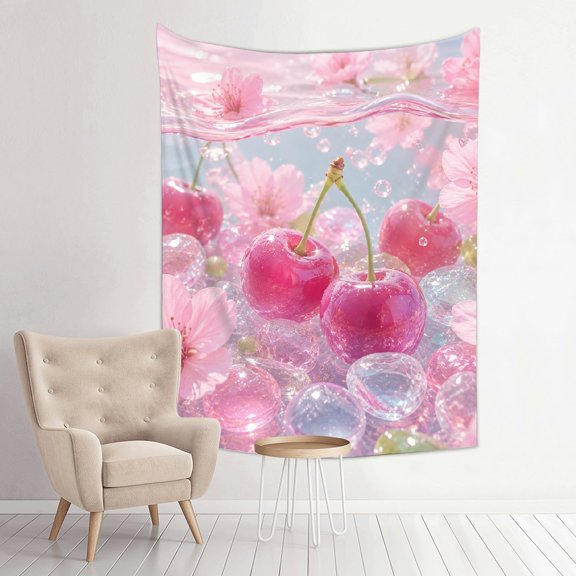 BCIIG Polyester Print Wall Hanging Tapesties , Cherry Sakura Bubble Water Pattern Print Tapestry, Polyester Print Wall Hanging Tapesties Bedroom Dorm Living Room