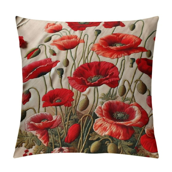 BCIIG Poppies Graphic Decorative Throw Pillow Cover for Home Sofa Living Room Bed, Cushion Pillowcase Home Furnishing Short Plush, 1PC 12x12in