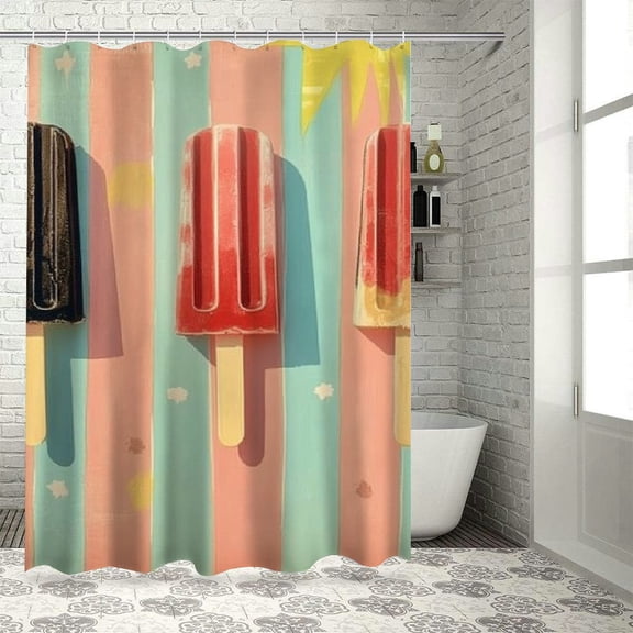 BCIIG Popsicles Bathroom Decor Set with Hooks, Colorful Luxurious Fashion Shower Curtain, Washable Chic Modern Bathroom Decor, Vibrant HD Print, 80% Blackout, Easy Installation, Machine Washable