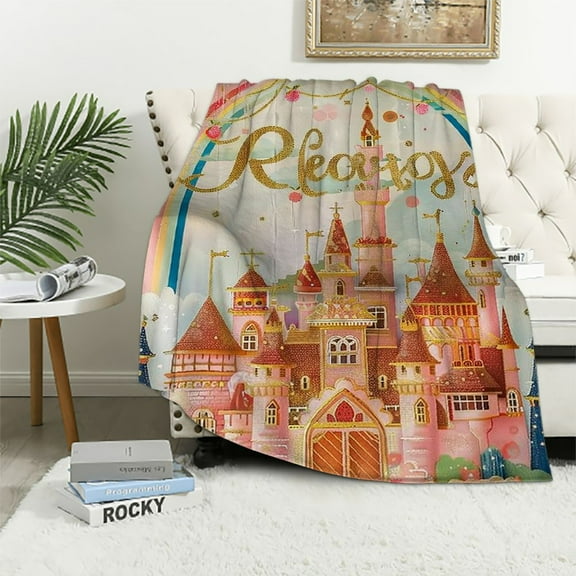 BCIIG Princess Castle Rainbow Warm Lightweight Blanket Soft Fleece Blankets All Seasons - Perfect for Living Rooms, Sofas, and Gifts 40x50in