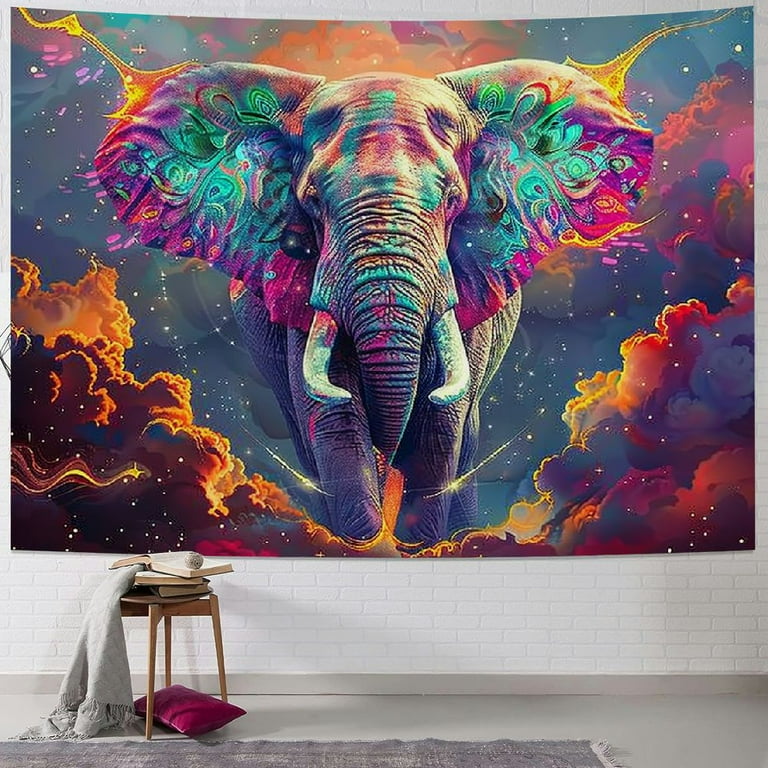 BCIIG Psychedelic Elephant Tapestry Trippy Watercolor Elephant Wall Tapestry Aesthetic Colorful Cloud Tapestry Spiritual Meditation Tapestry Wall Hanging for Room Walmart