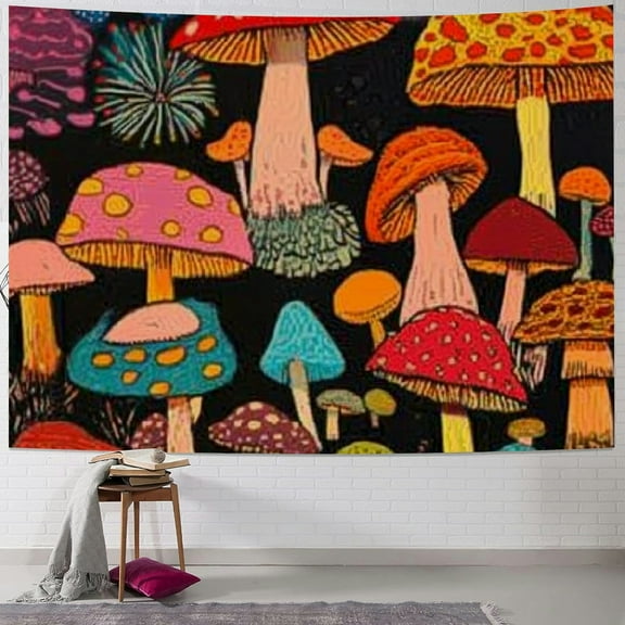 BCIIG Psychedelic Mushrooms Pointillism Tapestry Wall Hanging 40x30inch