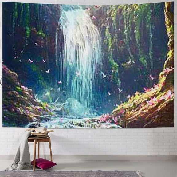 BCIIG Psychedelic Tapestry Forest Waterfall Tapestry, Fantasy Landscape Tapestry Hanging Poster, Suitable for Room Dormitory Home Decoration 60x50inch
