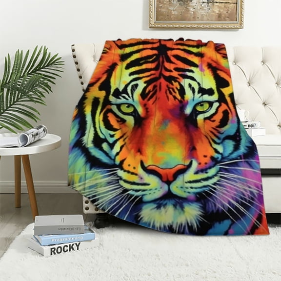 BCIIG for Psychedelic Tiger Vivid Flannel Throw Blanket - Colorful, Soft & Cozy, Lightweight Warmth, Robust Fuzz-Free Fabric for Home & Travel - Artistic Accent for Modern Decor 40x50in