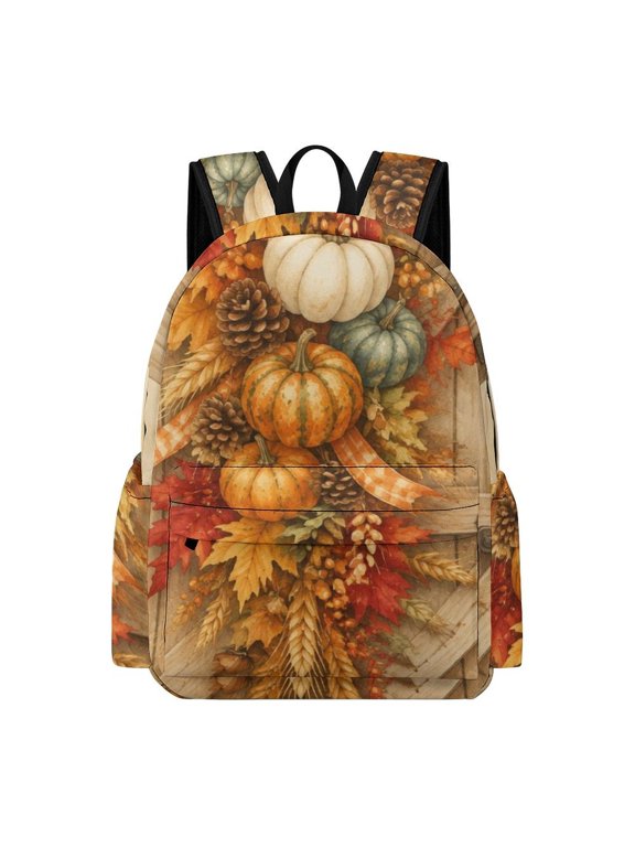 Pumpkin Door Swag Autumn Gingham Art Printed Oxford Backpack, Large Capacity Laptop Backpack, Water Resistant, Travel Daypack for College Work Commuting Adults,