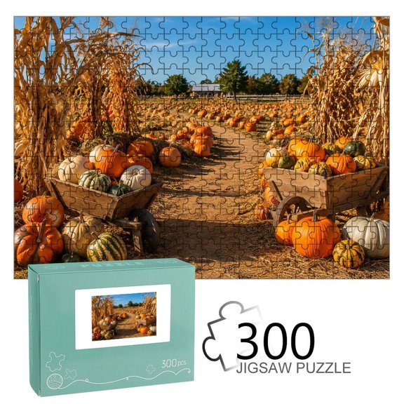 BCIIG Pumpkin Patch Path Wheelbarrows Jigsaw Puzzle for Adults,Challenging Game for Family Indoor Activity,Home Decor Display Piece, Harvest Festival Present