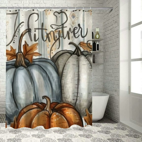 BCIIG Pumpkins Harvest Folk Art Bathroom Decor Set with Hooks, Colorful Luxurious Graphic Print Polyester Fabric Shower Curtain Set, Thanksgiving Washable Shower Curtain 36x72