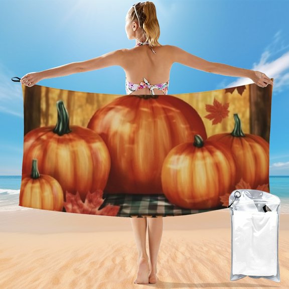 BCIIG Pumpkins Leaves Quick Dry Bath Towel 27.5x55in Ultra-Fine Fiber Towel for Beach Vacations and Outdoor Recreation 55x27.5in