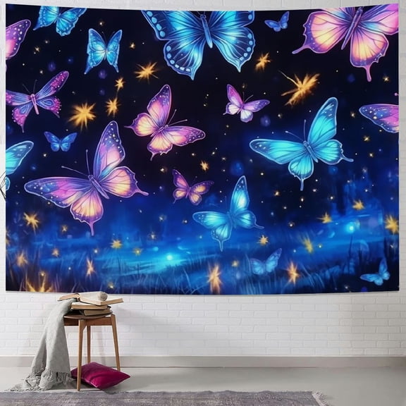 BCIIG     Purple Butterfly Tapestry Moth Butterfly Tapestry Suitable for Kids Boys Girls Starry Sky Galaxy Wall Hanging Colorful Wildlife Wall Art For Bedroom Living Room Large&nbsp; 40x60inch