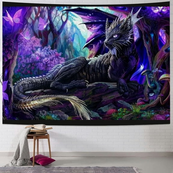 BCIIG Purple Dragon Tapestry Fantasy Forest Tapestries for Bedroom Aesthetics Magical Animal Tapestry for Home Living Room Dorm Decor Wall Hanging Poster