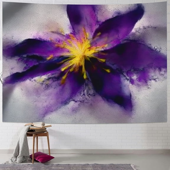 BCIIG Purple Flower Yellow Center Generative Art Tapestry Wall Hanging 40x30inch