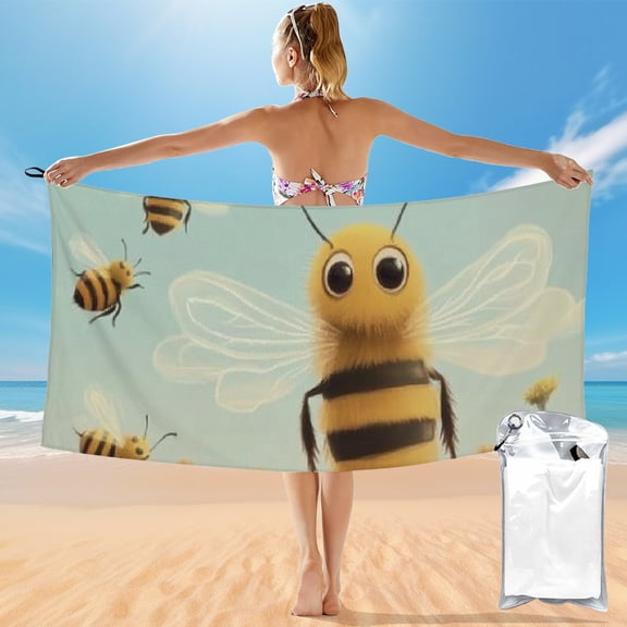 BCIIG Quick Dry Bath Towel Bees Grass Sky Theme 27.5x55in 55x27.5in