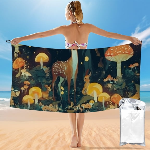 BCIIG Quick Dry Bath Towel with Deer Mushrooms Forest Theme - Lightweight and Compact for Beach Vacations and Outdoor Recreation - 27.5x55in 55x27.5in