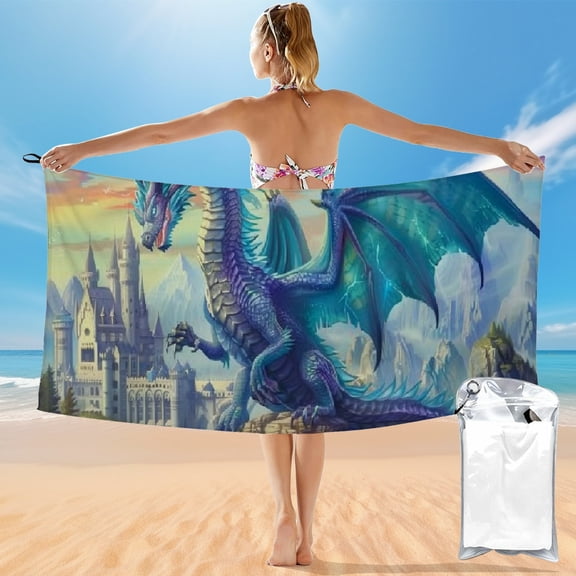 BCIIG Quick Dry Bath Towel - Dragon Castle Fantasy Theme for Beach Vacations and Outdoor Recreation, 27.5x55in Ultra-Fine Fiber Towel 55x27.5in