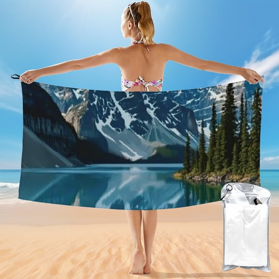 BCIIG Quick Dry Bath Towel with Mountain Lake Snow Capped Mountains Trees, 27.5x55in Ultra-Fine Fiber Towel for Beach Vacations, Outdoor Recreation 55x27.5in