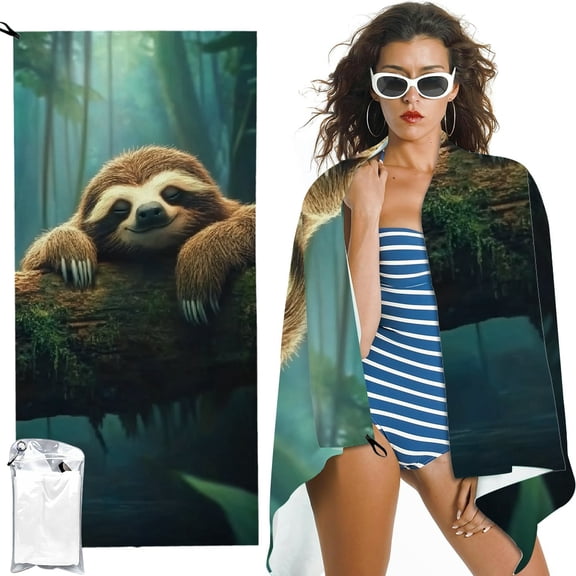 BCIIG Quick Dry Bath Towel Sloth Theme Lightweight Compact 27.5x55in