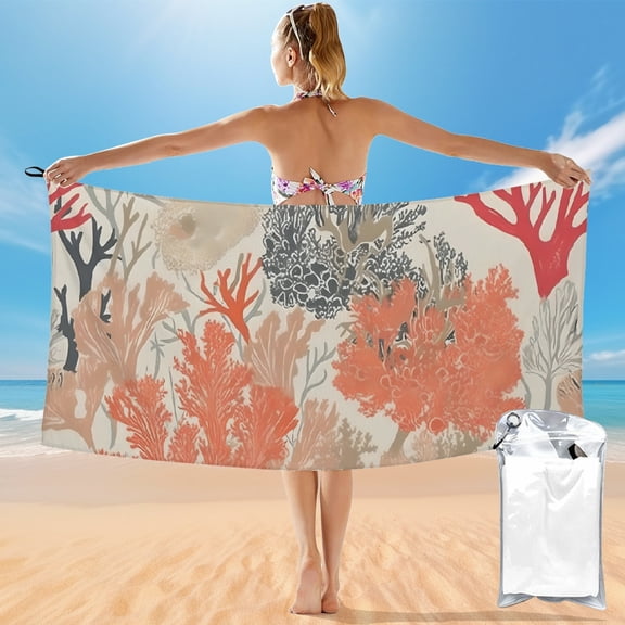 BCIIG Quick Dry Bath Towel - Ultra-Fine Fiber Towel for Beach Vacations and Outdoor Recreation, Coral Theme, 27.5x55in 55x27.5in