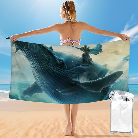 BCIIG Quick Dry Bath Towel - Ultra-Fine Fiber Towel for Beach Vacations and Outdoor Recreation, Whale Theme, 27.5x55in 55x27.5in