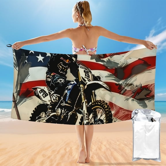 BCIIG Quick Dry Bath Towel with American Flag Theme - Lightweight and Compact Towel for Beach Vacations and Outdoor Recreation - 27.5x55in 55x27.5in