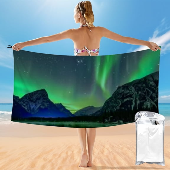 BCIIG Quick Dry Bath Towel with Aurora Borealis, Lake, and Mountains Theme 27.5x55in - Ideal for Beach Vacations and Outdoor Recreation 55x27.5in