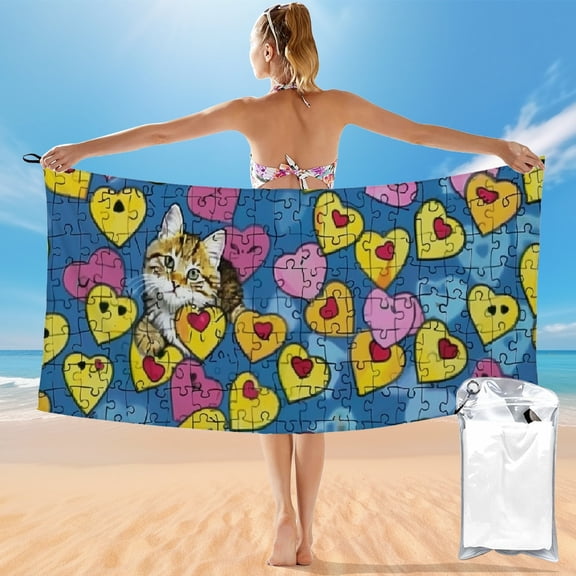 BCIIG Quick Dry Bath Towel with Cat Theme, Ultra-Fine Fiber Towel for Beach Vacations and Outdoor Recreation, 27.5x55in 55x27.5in