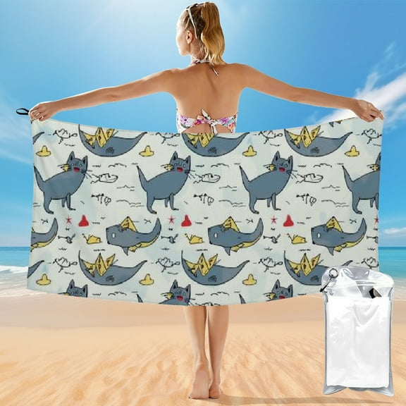 BCIIG Quick Dry Bath Towel with Cute Cat Theme, Ultra-Fine Fiber Towel for Beach Vacations and Outdoor Recreation, 27.5x55in 55x27.5in