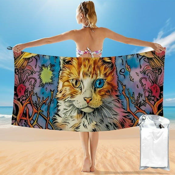 BCIIG Quick Dry Bath Towel with Cute Cat Theme for Beach Vacations and Outdoor Recreation 27.5x55in Ultra-Fine Fiber Towel 55x27.5in
