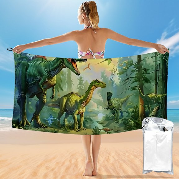 BCIIG Quick Dry Bath Towel with Dinosaurs Forest River Theme 27.5x55in Ultra-Fine Fiber Towel for Beach Vacations and Outdoor Recreation 55x27.5in