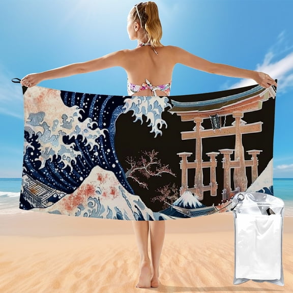 BCIIG Quick Dry Bath Towel with Japanese Gate and Birds, Ultra-Fine Fiber Towel for Beach Vacations and Outdoor Recreation, 27.5x55in 55x27.5in