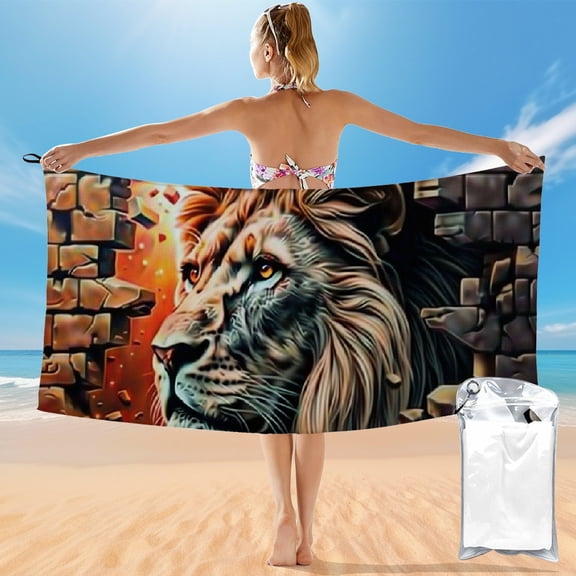 BCIIG Quick Dry Bath Towel with Lion Theme for Beach Vacations and Outdoor Recreation 27.5x55in 55x27.5in