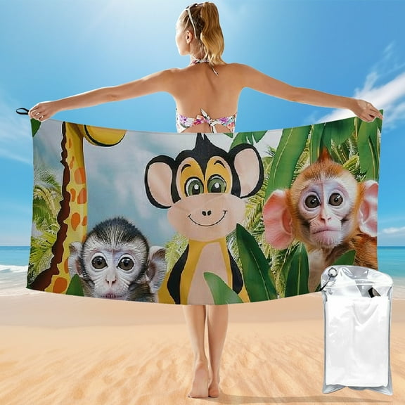 BCIIG Quick Dry Bath Towel with Monkey Theme, Ultra-Fine Fiber Towel for Beach Vacations and Outdoor Recreation, 27.5x55in 55x27.5in