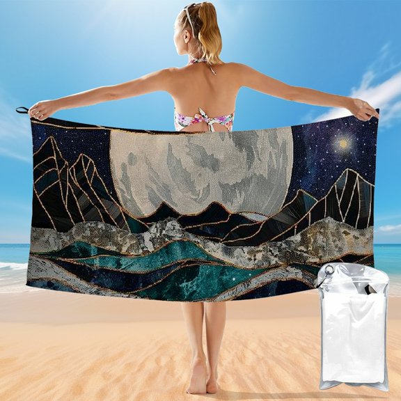 BCIIG Quick Dry Bath Towel with Moon Water Mountains Theme - Ultra-Fine Fiber Towel for Beach Vacations and Outdoor Recreation 27.5x55in 55x27.5in