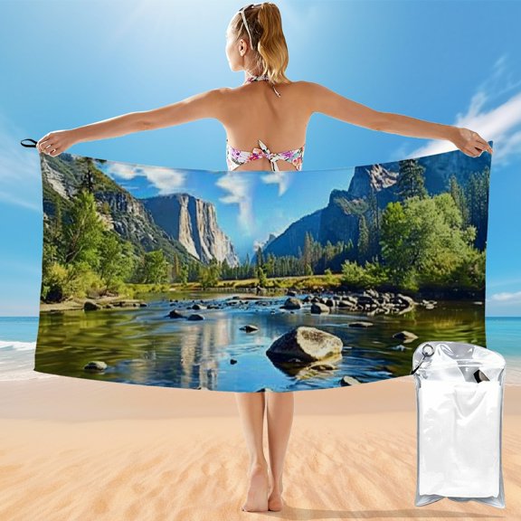 BCIIG Quick Dry Bath Towel with Mountains Trees River Print, Ultra-Fine Fiber Towel for Beach Vacations and Outdoor Recreation, 27.5x55in 55x27.5in