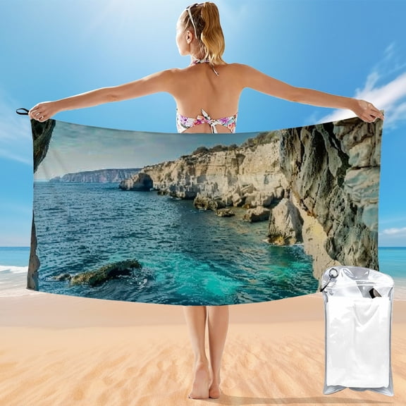 BCIIG Quick Dry Bath Towel with Ocean Cave Rocks Theme 27.5x55in Ultra-Fine Fiber Towel for Beach Vacations and Outdoor Recreation 55x27.5in