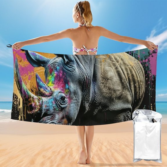 BCIIG Quick Dry Bath Towel with Rhinoceros Paint Splattered Design 27.5x55in for Beach Vacations and Outdoor Recreation 55x27.5in