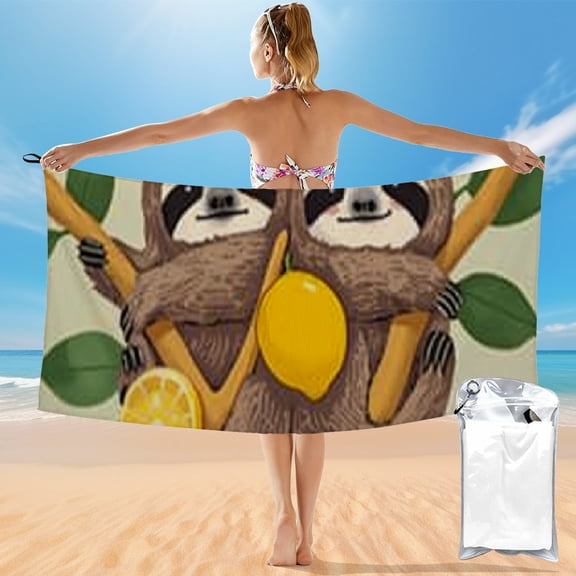 BCIIG Quick Dry Bath Towel with Sloths Lemon Love Theme for Beach Vacations and Outdoor Recreation, 27.5x55in 55x27.5in