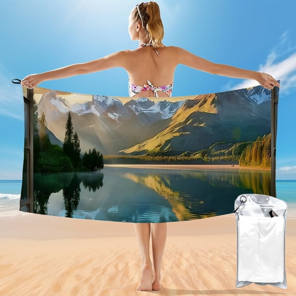 BCIIG Quick Dry Bath Towel with Sunset Mountains Lake Theme, Ultra-Fine Fiber Towel for Beach Vacations and Outdoor Recreation, 27.5x55in 55x27.5in