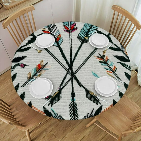 BCIIG Quote Arrows Cross Stitch Round Table Cover Stain Resistant Washable Indoor Outdoor Tablecloth Kitchen Dining Wedding Parties Outdoor Fitted 100% Polyester Fiber 38-42
